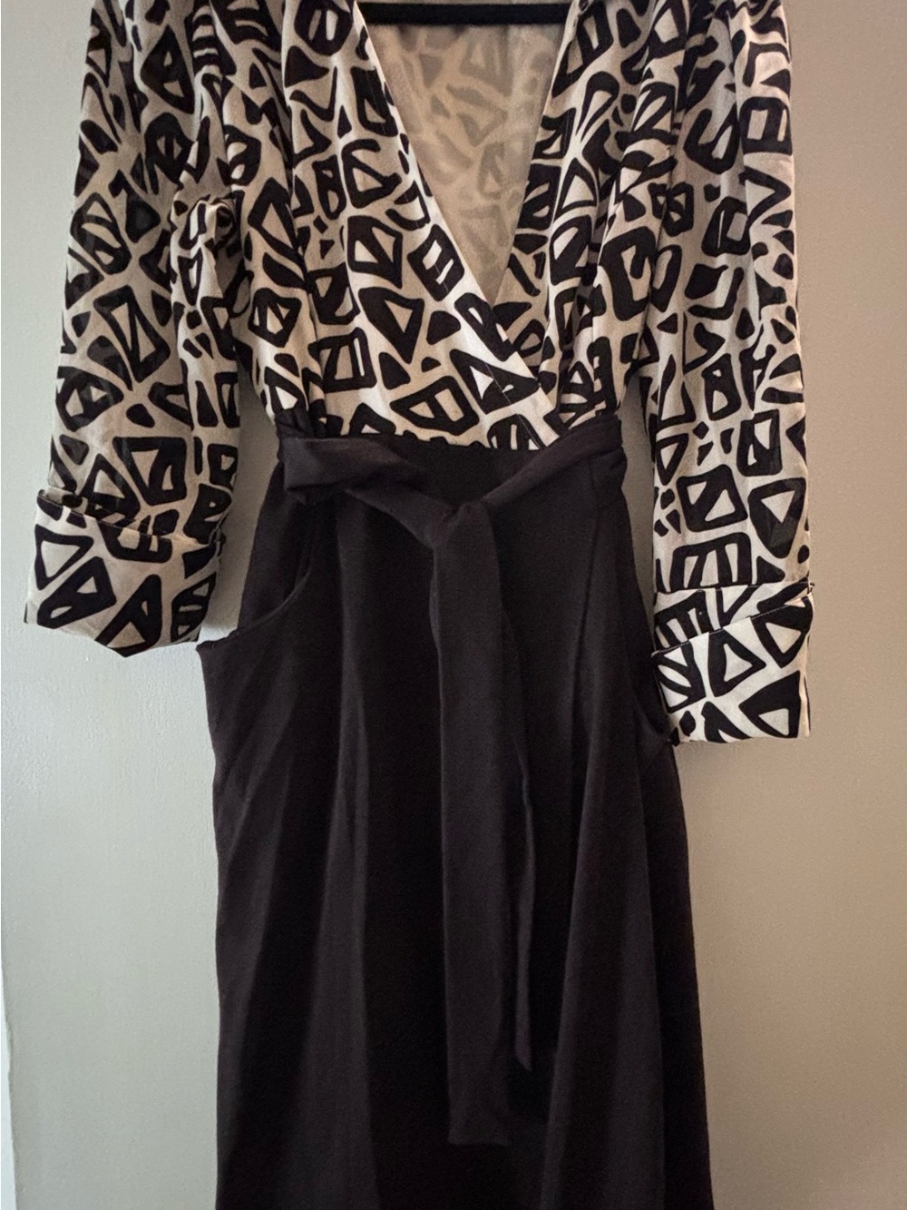Brown Chadwick wrap dress with Monochrome Patterned Top